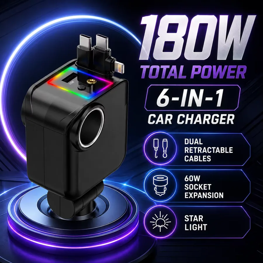 Retractable dual-cable car charger · 1