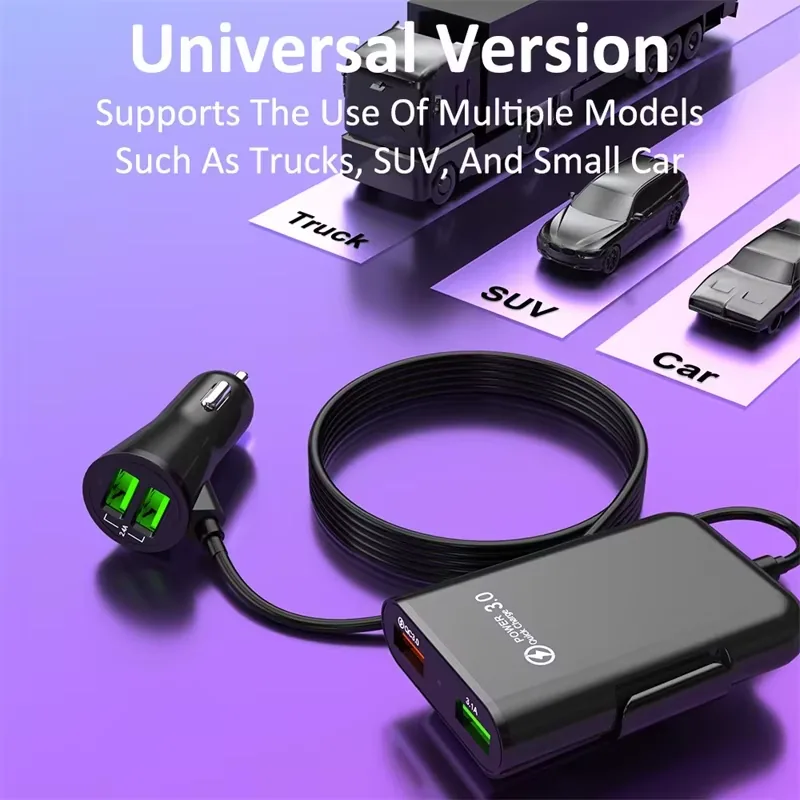 Retractable dual-cable car charger · 2